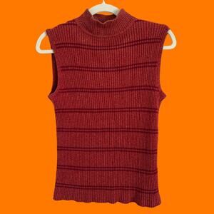 00's vintage orange striped 100% cotton mock neck y2k tank top SMALL